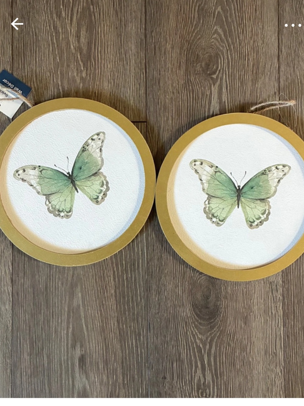 Green Butterfly Wall Plaque Pair with Gold Trim
